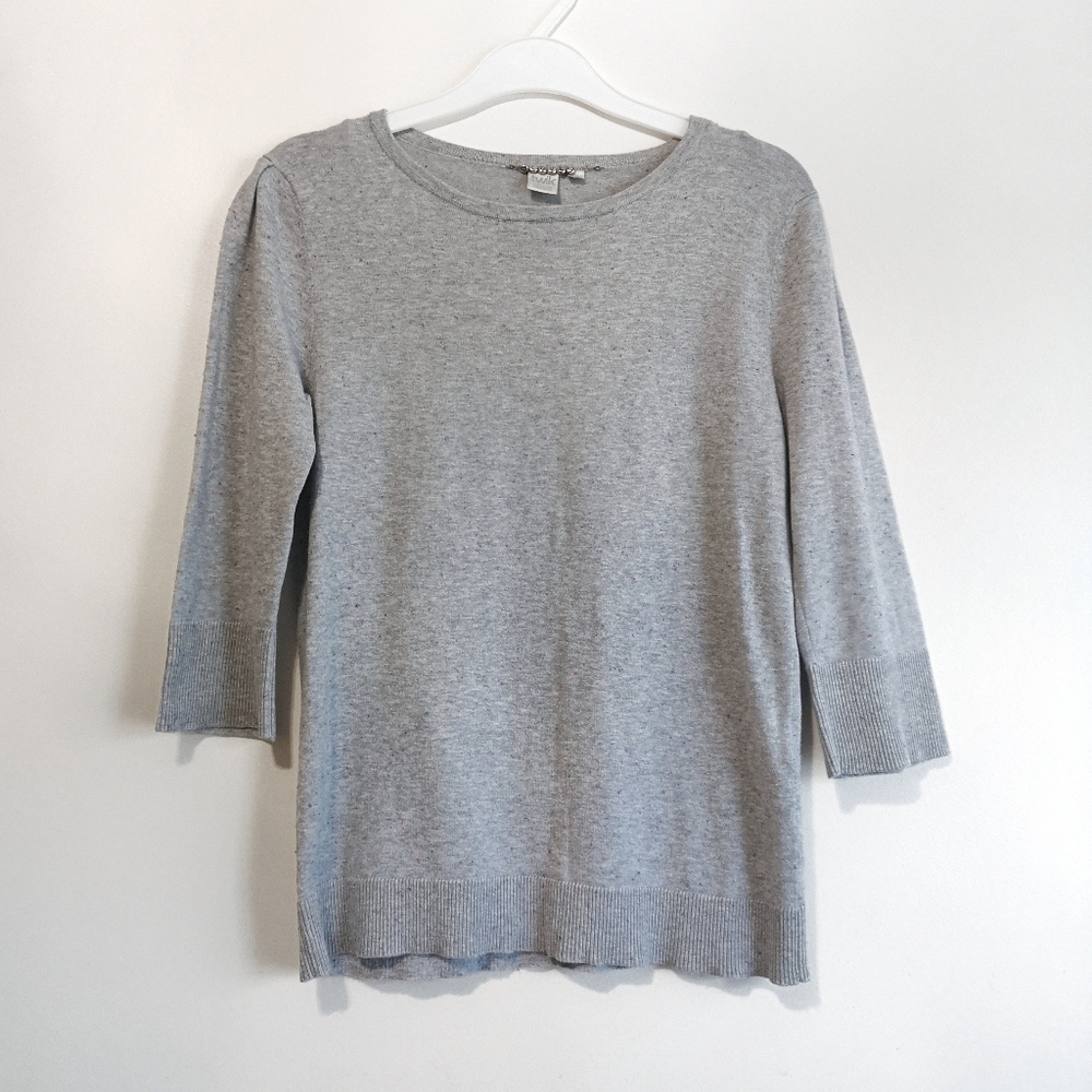 TWIK Textured Heathered Gray Confetti 3/4 Sleeve Elegant Classy Basic Top